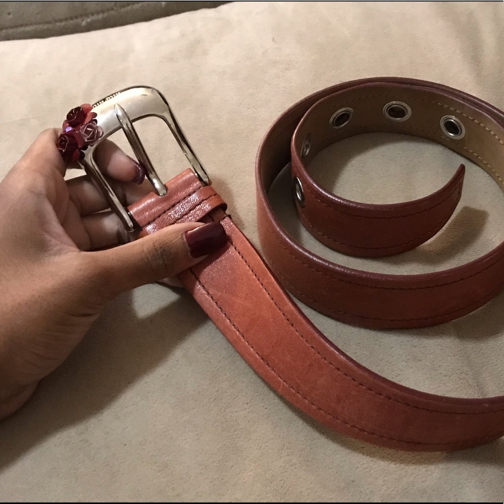 Miu Miu — Pink leather belt w/ acrylic flowers